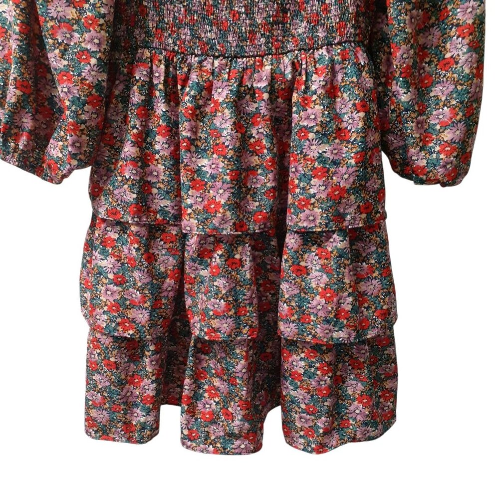 Entro A-Line Dress Womens Size Medium Multi Floral  Layered Square Neck - Picture 3 of 7